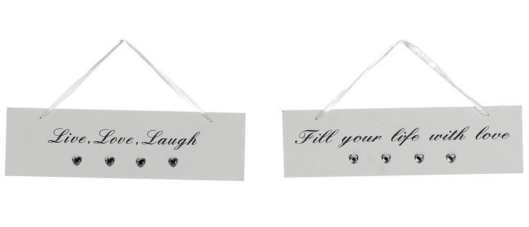 Hanging Plaques with Jewelled Hearts in White