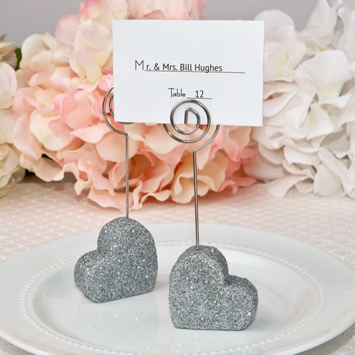 Silver Glitter Heart Themed Place Card / Photo Holders
