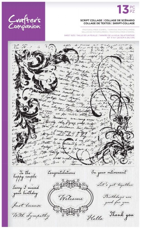 Crafters Companion Photopolymer Large Background Stamp - Script Collage