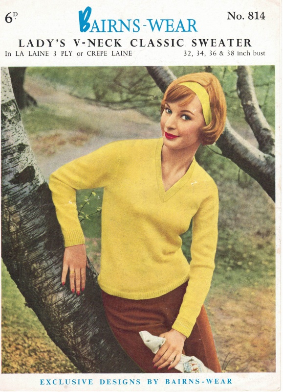 Vintage Bairnswear Knitting Pattern No 814: Lady's V-Neck Classic Sweater
