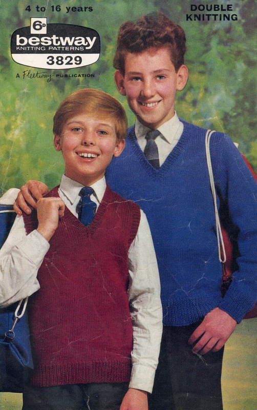 Vintage Bestway Knitting Pattern 3829 - Boys V-Neck Pullover & Slipover