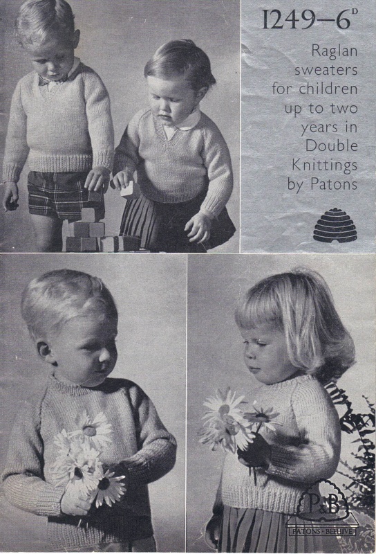 Vintage Patons Knitting Pattern 1249 - Raglans for Children up to 2 Yrs