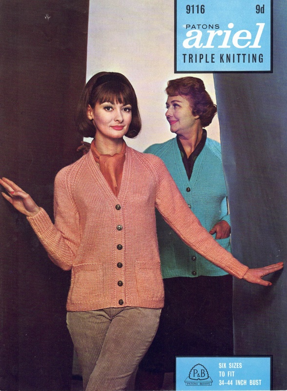 Vintage Patons Knitting Pattern 9116 - Ladies Classic Raglan Cardigan