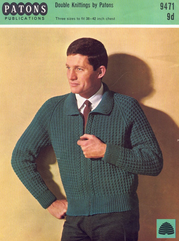 Vintage Patons Knitting Pattern 9471 - Zip-Up Lumber Jacket