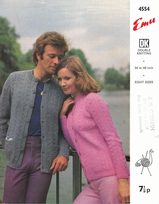 Vintage Emu Knitting Pattern 4554 - His & Hers Cardigans