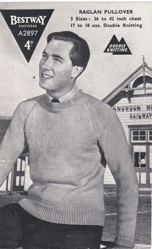 Vintage Bestway Knitting Pattern A2897 -  Men's Raglan Pullover
