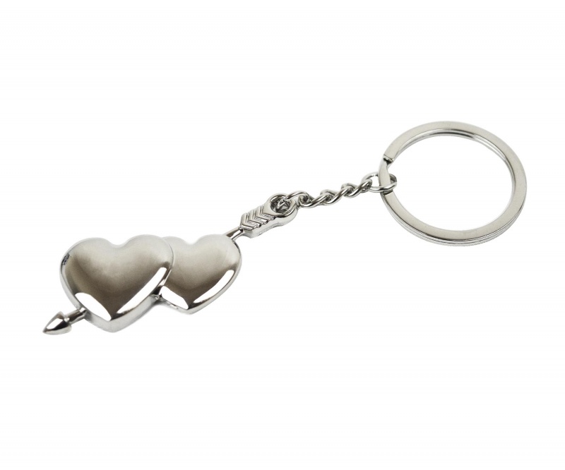 Contemporary Two Tone Silver Hearts Design Metal Key Chain