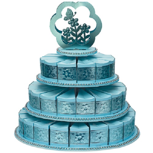 Three Tier Blue Cake Stand with 48 Blue Cake Boxes