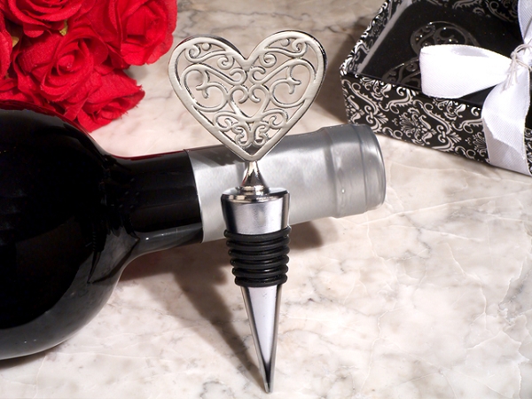 Ornate Heart Silver Bottle Stopper