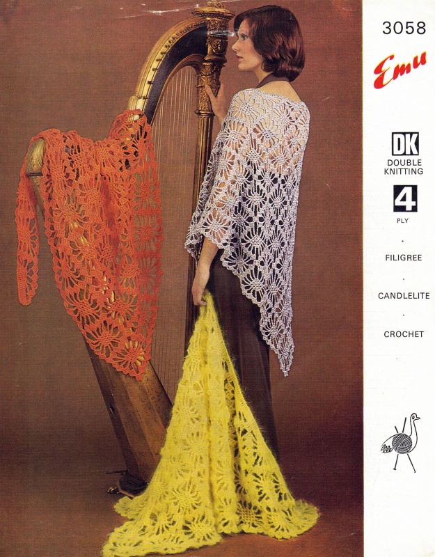 Vintage Emu Knitting Pattern 3058 - Crochet Shawls