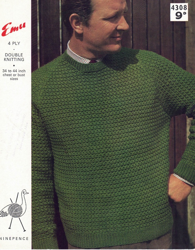 Vintage Emu Knitting Pattern 4308 - Man's Sweater