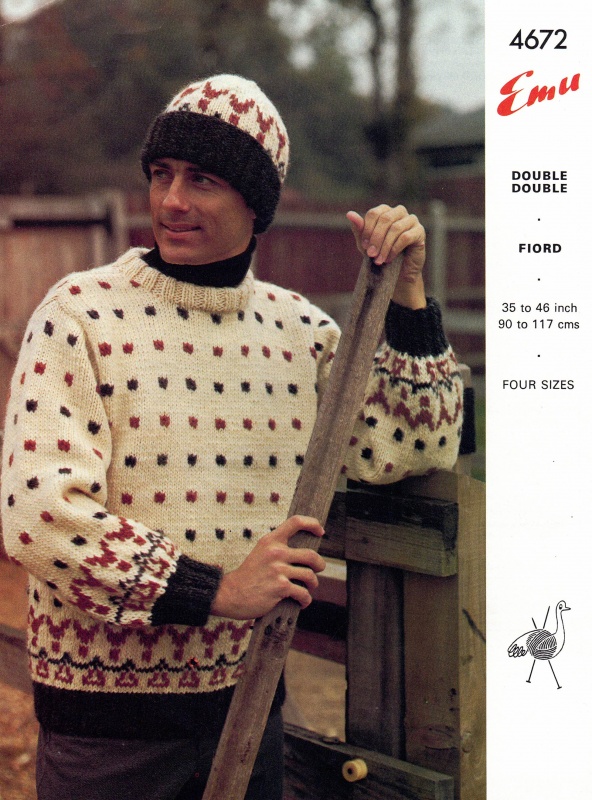 Vintage Emu Knitting Pattern 4672 - Man's Sweater & Hat