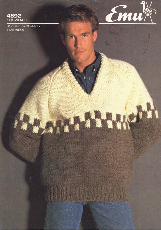 Vintage Emu Knitting Pattern 4892 - Men's V-Neck Sweater