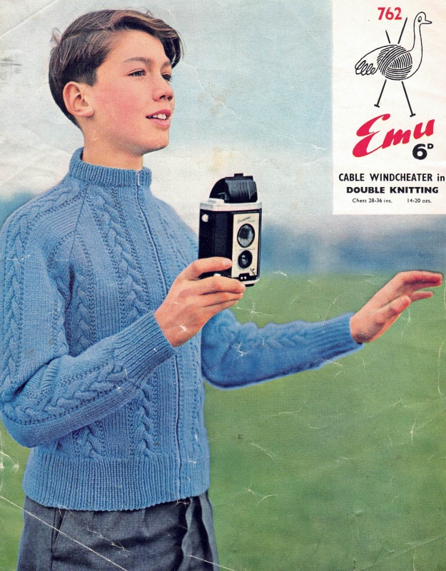 Vintage Emu Knitting Pattern 762 - Boy's Cable Windcheater