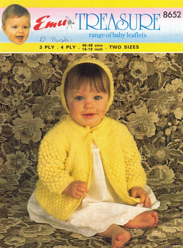 Vintage Emu Knitting Pattern 8652 - Childs Coat & Bonnet