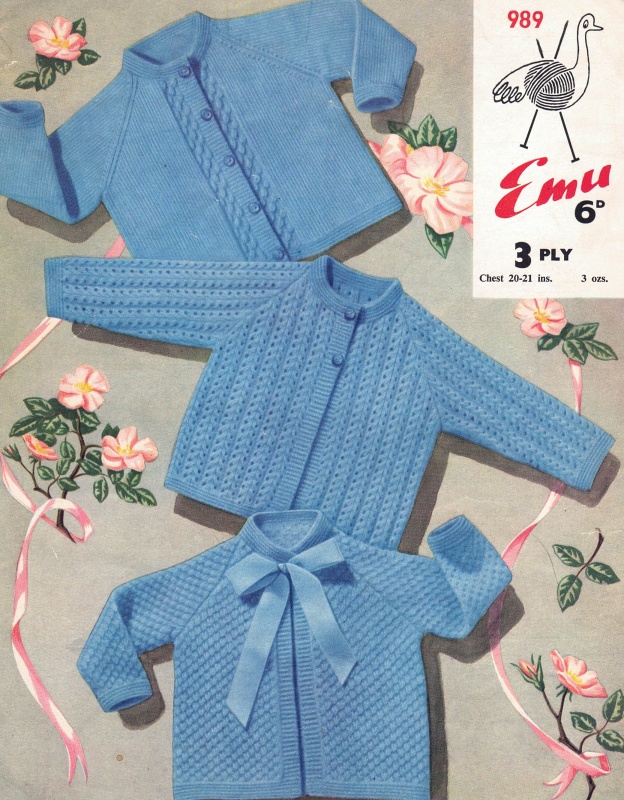Vintage Emu Knitting Pattern 989 - Babies' Jackets