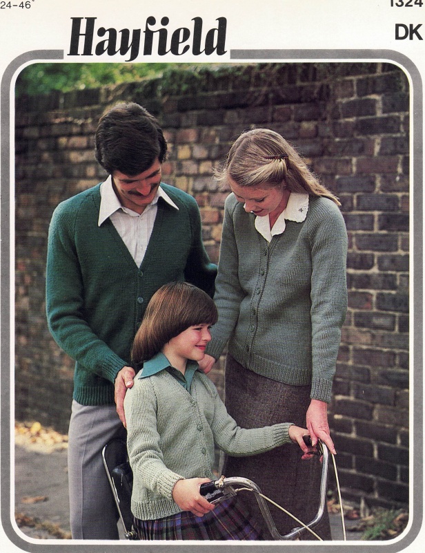 Vintage Hayfield Knitting Pattern No. 1324 - Family Cardigans