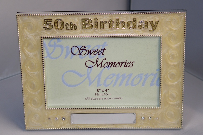 Silver Plated 50th Birthday Photo Frame with Jewelled Inlay