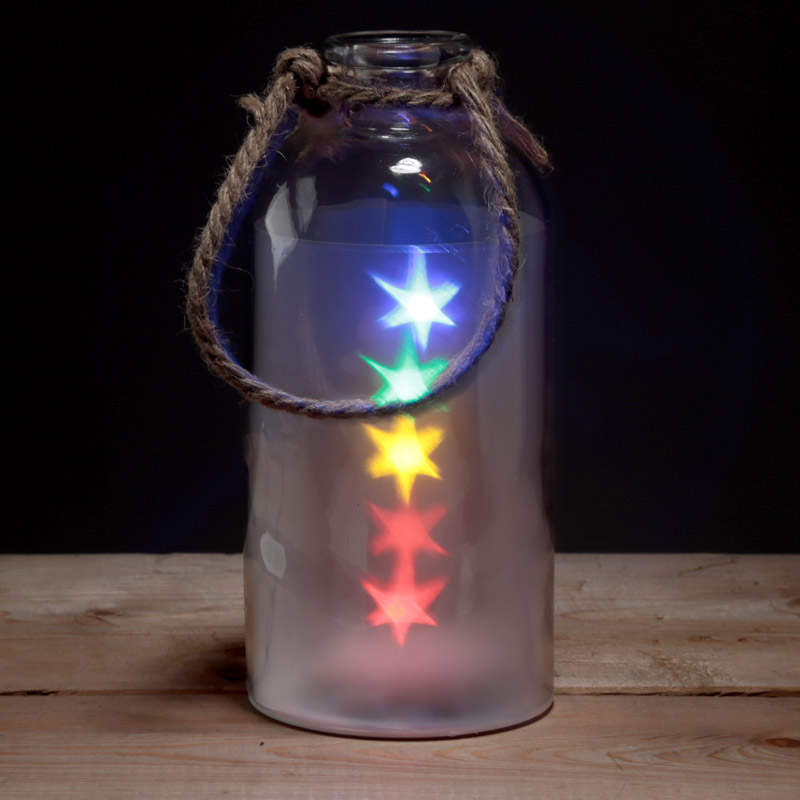 Decorative Glass Jar with Multicoloured LED Star Lights