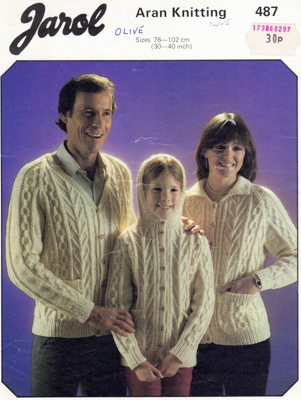 Vintage Jarol Knitting Pattern 487: Family Aran Cardigan & Jackets