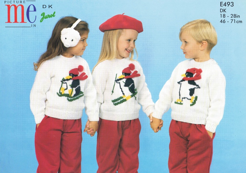 Vintage Jarol Knitting Pattern E493: Child's Penguin Sweaters