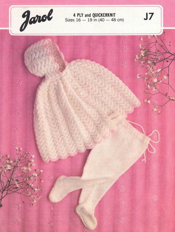 Vintage Jarol Knitting Pattern J7: Baby's Hooded Cape & Pullups