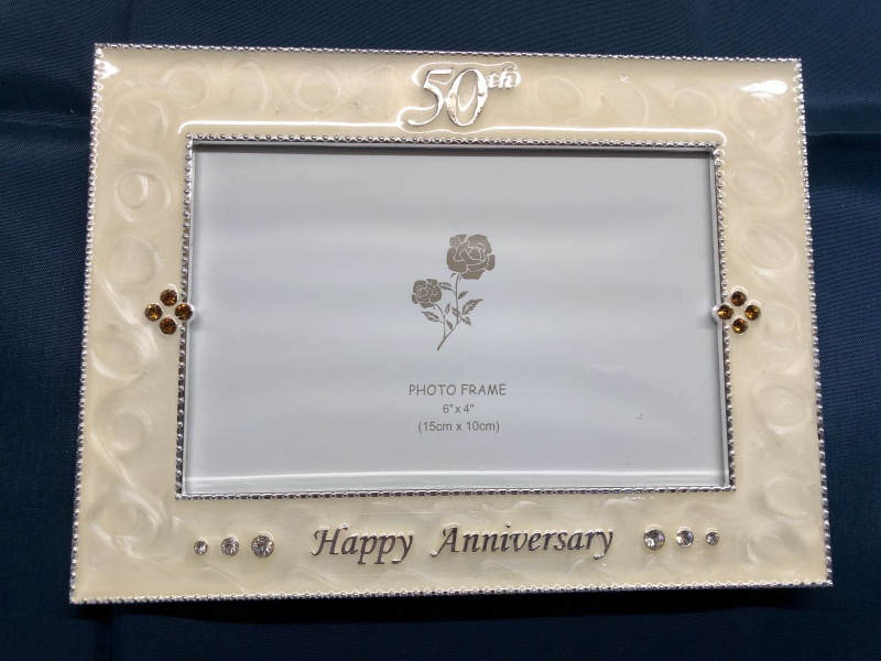 Silver Plated 50th Anniversary Photo Frame with Jewelled Inlay