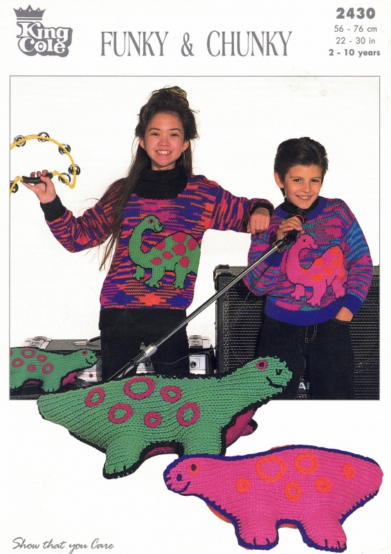 Vintage King Cole Knitting Pattern 2430: Brontosaurus Sweater & Toy