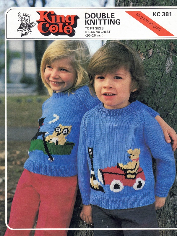 Vintage King Cole Knitting Pattern 381: Children's Cat & Bear Sweaters