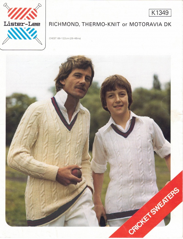 Vintage Lister-Lee Knitting Pattern K1349: Father & Son Cricket Sweaters