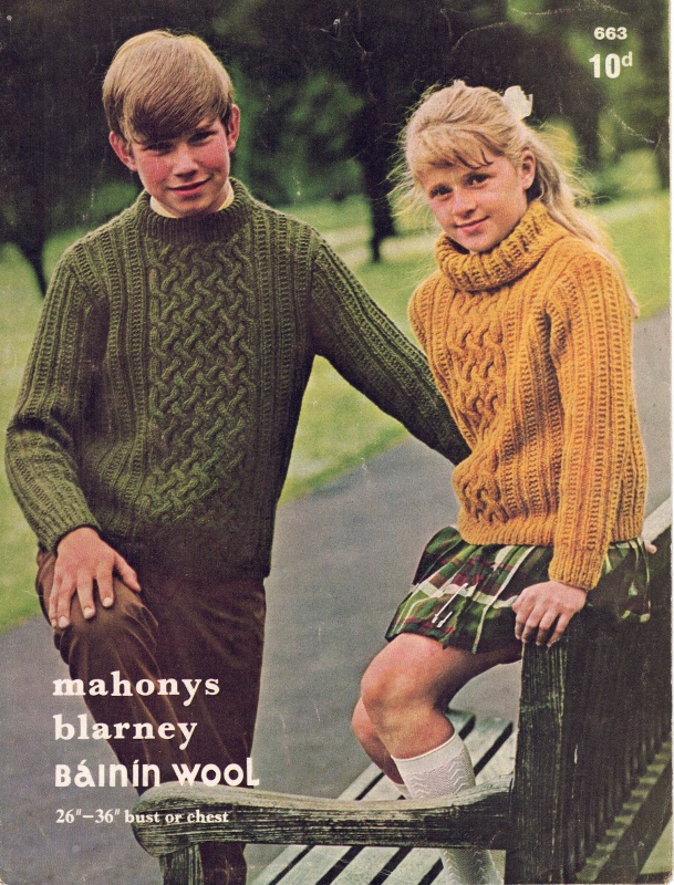 Vintage Mahony Knitting Pattern 663: Childrens Aran Sweaters