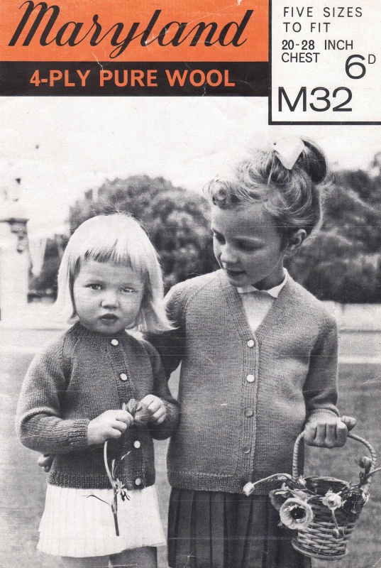Vintage Maryland Knitting Pattern M32: Children's Cardigans