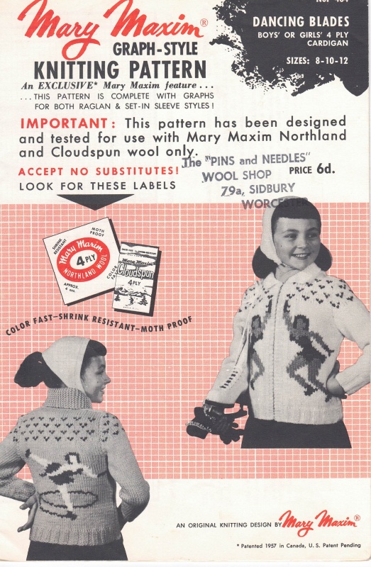 Vintage Mary Maxim Knitting Pattern No. 464: Dancing Blades Motif Cardigan