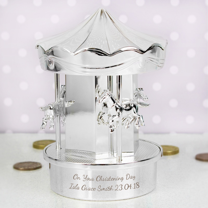 Personalised Silver Plated Carousel Money Box - Picture 1 of 6