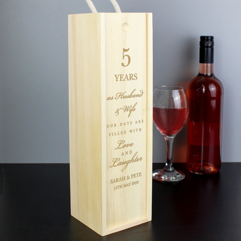 Personalised Anniversary Wooden Wine Bottle Gift Box
