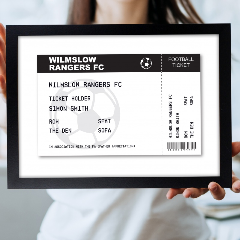 Personalised Football Ticket - A4 Black Framed Print