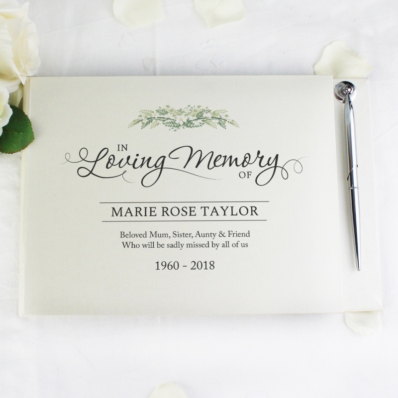 Personalised 'In Loving Memory' Hardback Memorial Guest Book & Pen Set