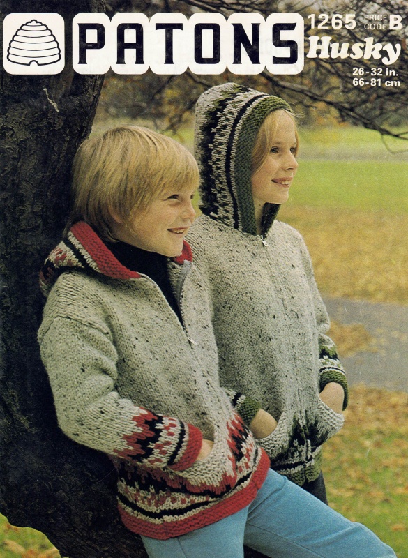 Vintage Patons Knitting Pattern 1265: Children's Nordic Style Hooded Jackets