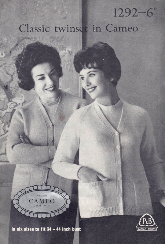 Vintage Patons Knitting Pattern 1292: Lady's Classic Twin Set