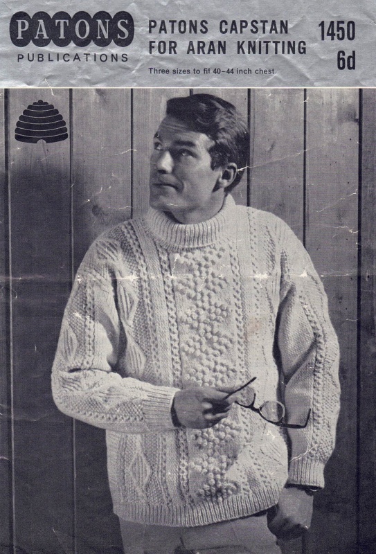 Vintage Patons Knitting Pattern 1450: Men's Aran Sweaters