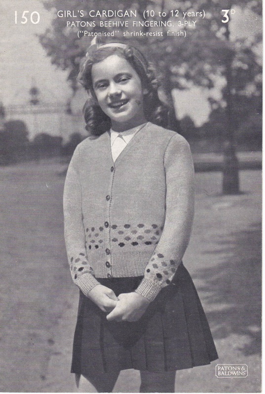 Vintage Patons Knitting Pattern 150: Girl's Cardigan ~ 10-12 Years