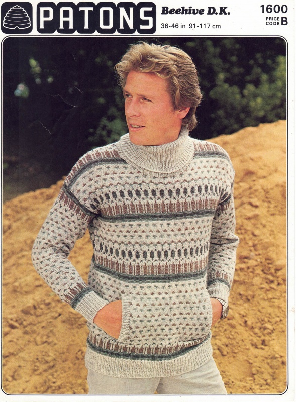 Vintage Patons Knitting Pattern 1600: Polo Neck Fair Isle Sweater