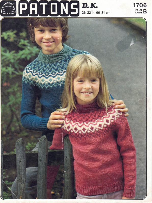 Vintage Patons Knitting Pattern 1706: Child's Patterned Sweaters
