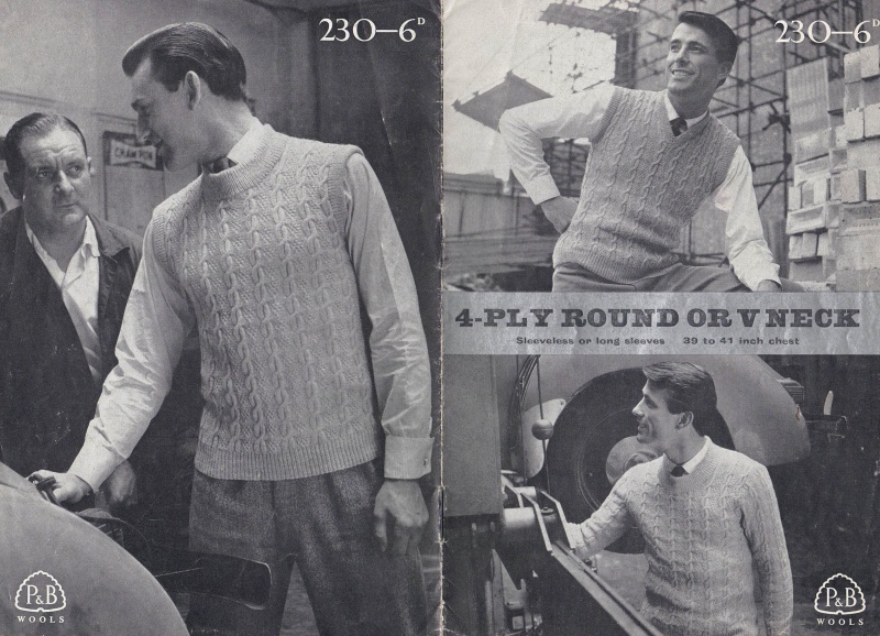 Vintage Patons Knitting Pattern 230: Man's Round & V-Neck Sweaters