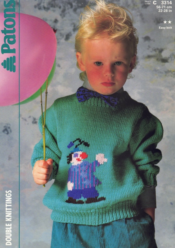 Vintage Patons Knitting Pattern 3314: Child's Clown Sweater