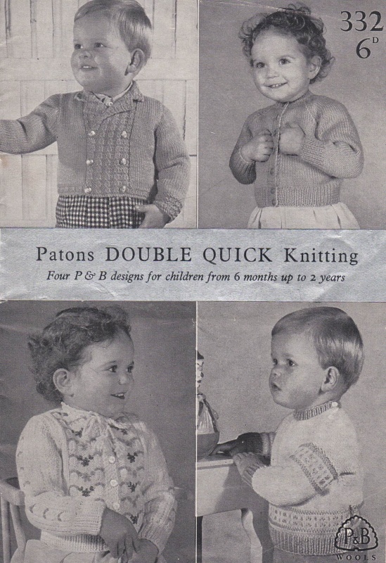 Vintage Patons Knitting Pattern 332: Child's Jumpers & Cardigans