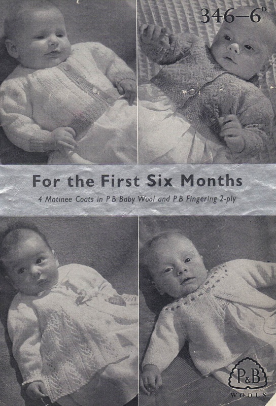 Vintage Patons Knitting Pattern 346: Four Baby Matinee Coats - Age 0-6 Months