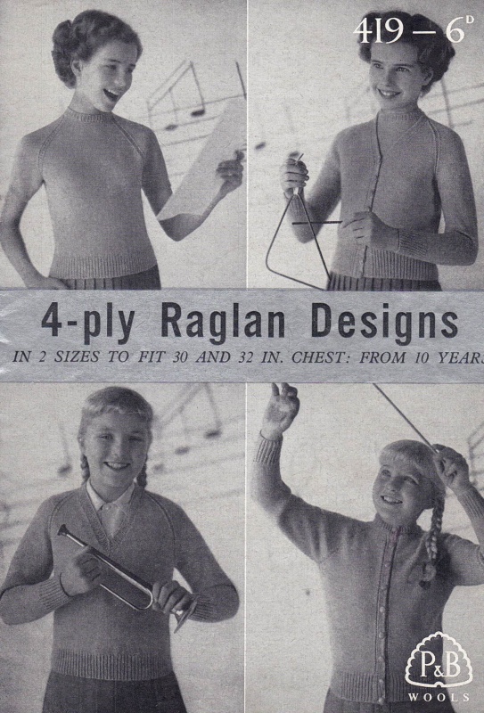 Vintage Patons Knitting Pattern 419: Lady's Raglan Designs