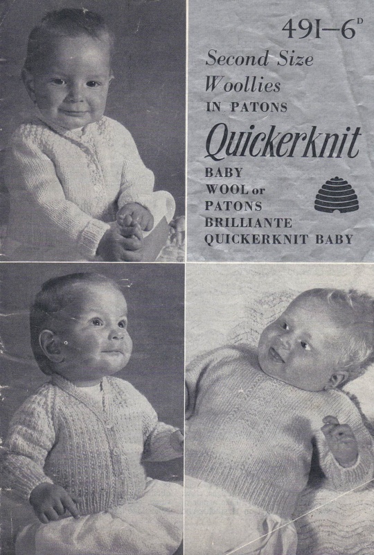 Vintage Patons Knitting Pattern 491: 2nd Size Cardigans & Sweater 6-12 Months