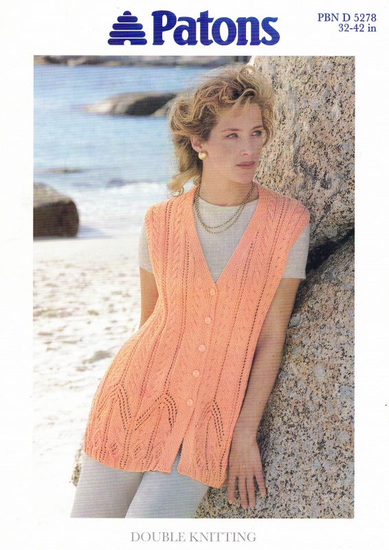 Vintage Patons Knitting Pattern 5278: Lady's Lace & Cable Waistcoat